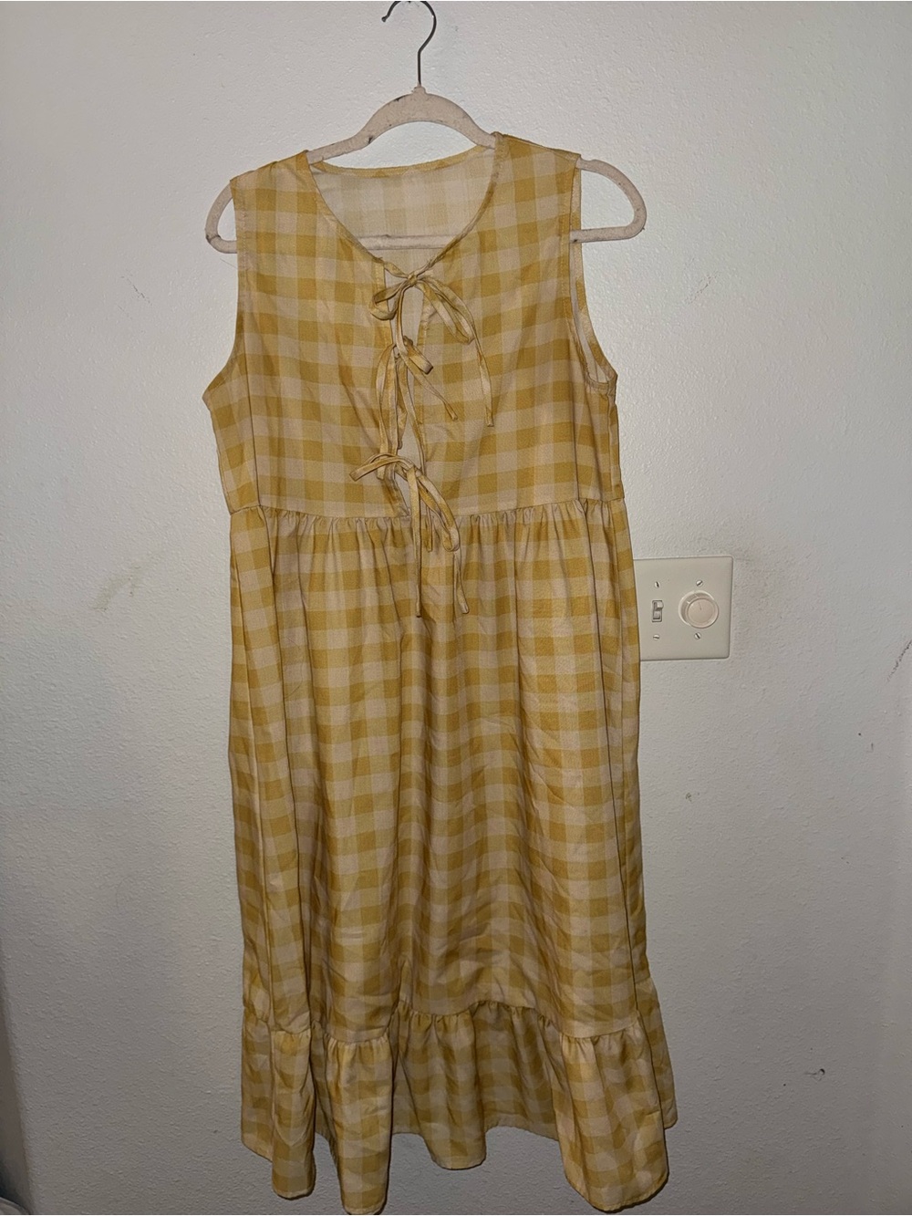 Woman Yellow Gingham Tie-Front Dress